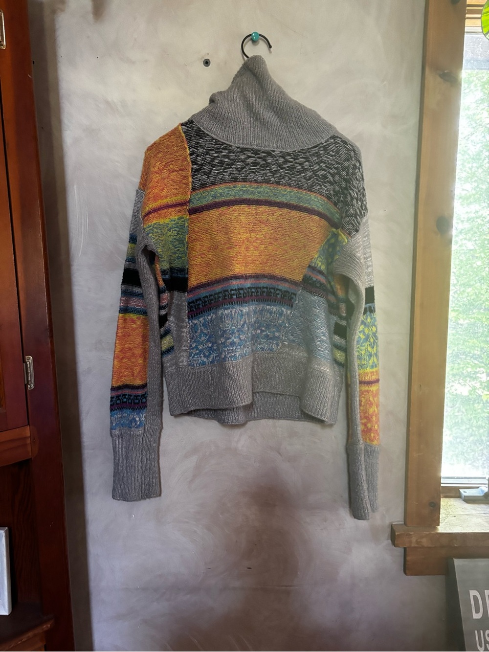 Cozy Gray Multicolor Turtleneck Sweater